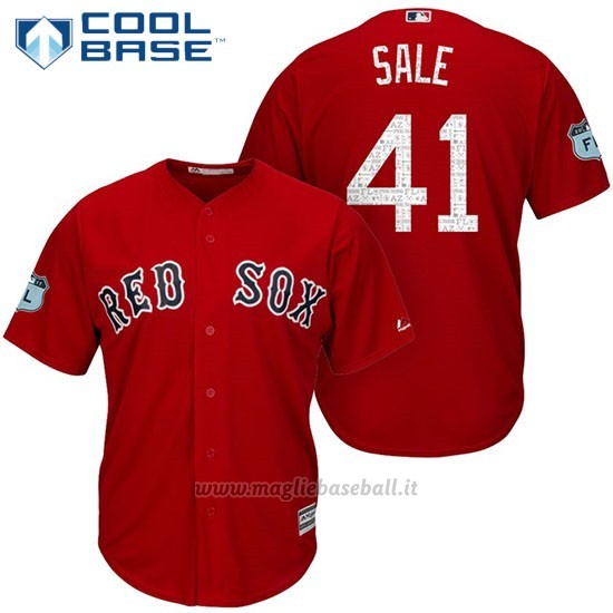 Maglia Baseball Uomo Boston Red Sox 41 Chris Sale Rosso 2017 Allenamento Primaverile Cool Base Giocatore